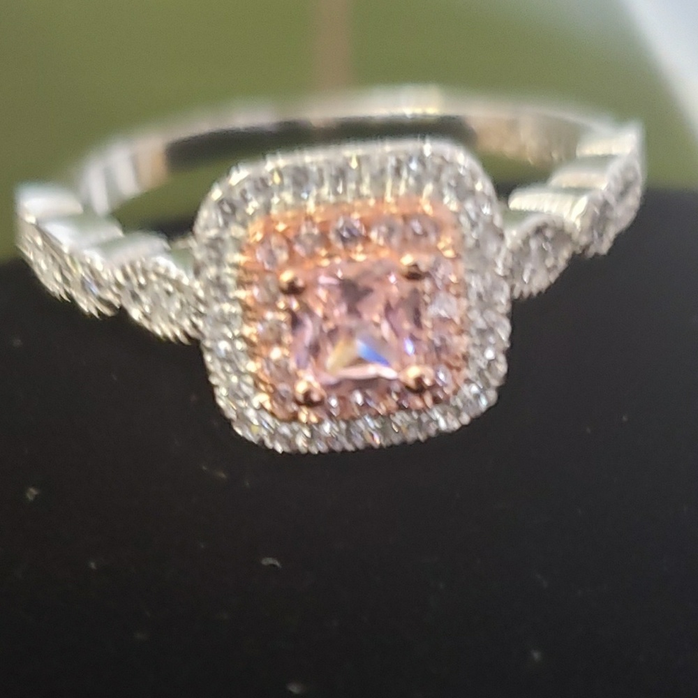 Pink sapphire  white Diamonds size 7 ring